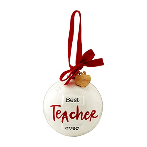 Mud Pie Ceramic Christmas Ball Ornament, Best Teacher, 4.5" x 4"