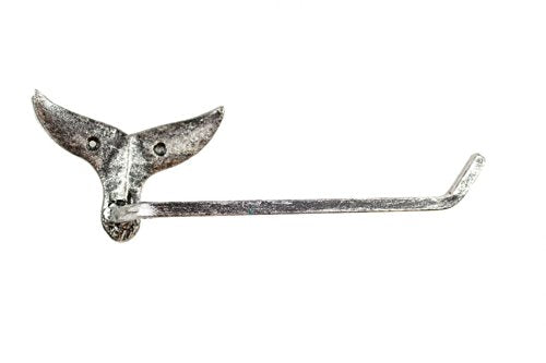 Rustic Silver Cast Iron Whale Tail Toilet Paper Holder 11" - Whale Decor - Beac