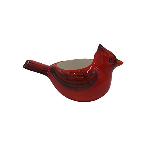 Comfy Hour Winter Holiday Home Collection 3" Red Feather Cardinal Stoneware Sculpture Candle Holder, Red, Ceramic