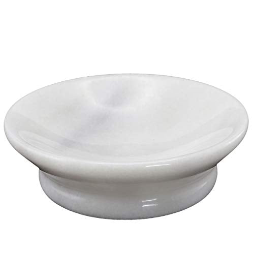 Creative Home Genuine Natural Marble Round Bar Soap Dish Soap Tray Holder Countertop Organizer, 5" Diam. x 1.5" H, Off-White