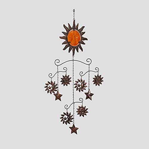Gerson International 2634320 Metal and Fused Glass Sun and Moon Wind Chime, 33.5-inch Height