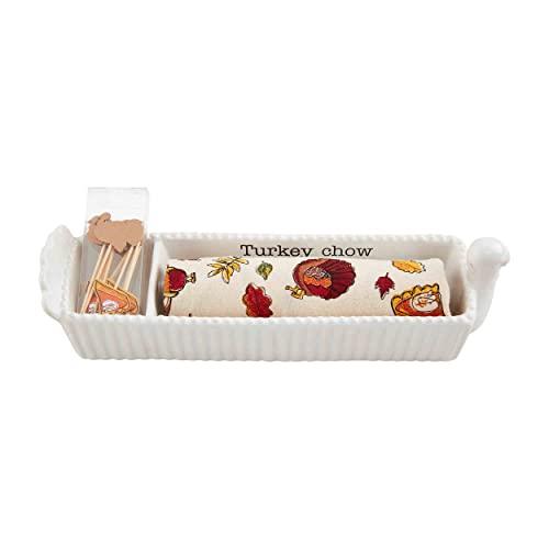 Mud Pie Turkey Cracker Set, dish 2 3/4" x 12", White