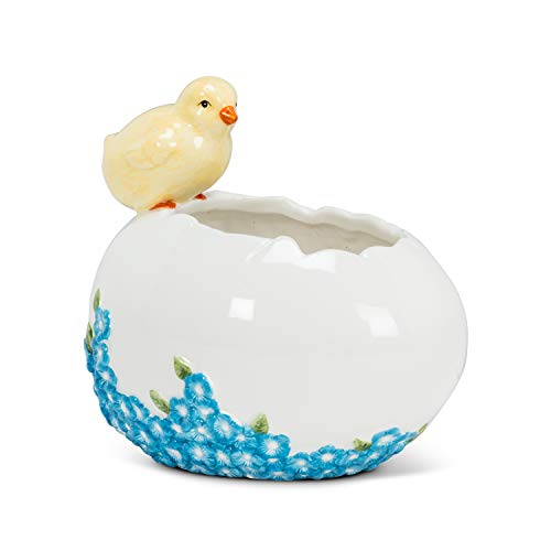 Abbott Collection  Home 27-TEAPARTY-212 Chick on Egg Bowl/Planter, White/Yellow