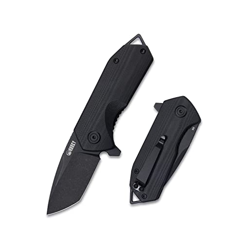 KUBEY Campe KU203 Folding Pocket Knife Compact Everyday Carry with 2.4" Tanto Balde and G10 Handle with Flipper Open for Camping Hunting and Outdoor (Full Black)