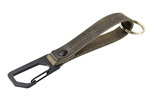 Trayvax Keyton Clip Carabiner Keychain, 5.5-inch Length, Leather and Black Stainless Steel, Steel Grey, For Everyday Use, Key Holder, Any Occasions