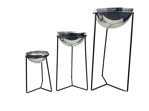 Red Carpet Studios Modern Stainless Steel Plant Stands with Planters, Set of 3, Round