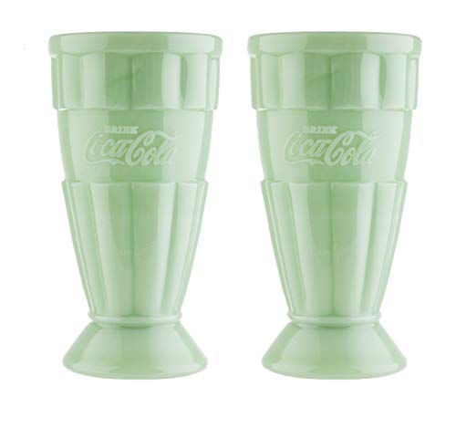 Tablecraft Coca-Cola Jadeite Malt Cup 16 oz, Set of 2, Green (400407)