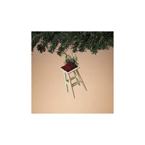 Gerson 2616430 Stool Ornament with Pine and Leaf Accent, 6-inch Height
