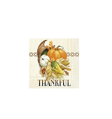 Boston International IHR Fall Autumn Halloween Thanksgiving 3-Ply Paper Napkins, 20-Count Lunch Size, Thankful Cornucopia