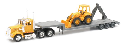 New Ray Toys 1:43 Trailer Kenworth W900 with Backhoe Loader 1/43 Scale Replica
