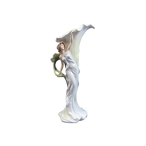 Unicorn Studio US 13.5 Inch Porcelain Calla Lily Vase Woman Reaching Leaf Stem Handle