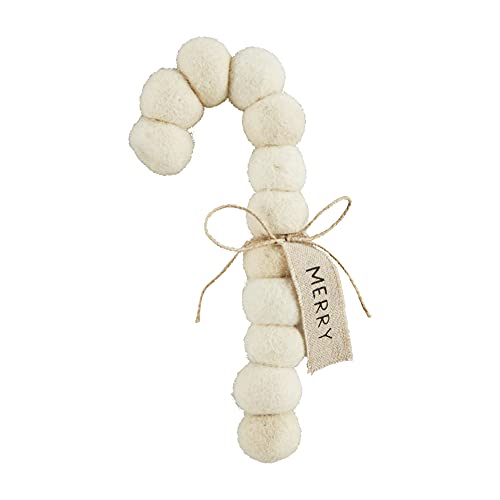 Mud Pie Pom Merry Candy Cane Ornament, 7-inch