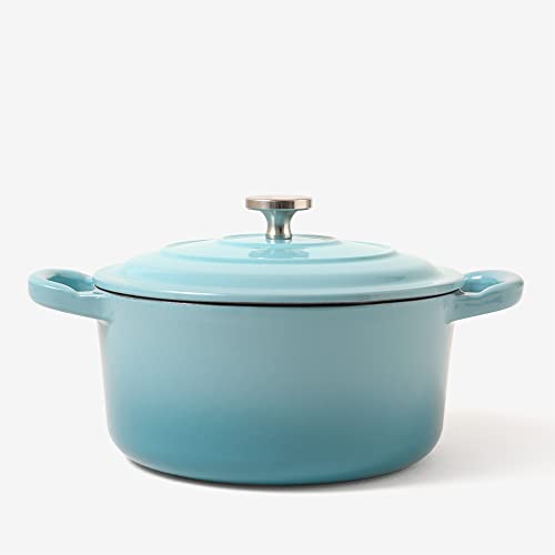 RJ Legend 1.4 Liter Cast Iron Pot, Enameled Dutch Oven with Lid, Pot with Loop Handles, Blue