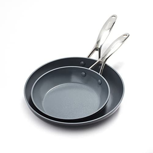 Cookware Company GreenPan CC000672-001 Valencia Pro Hard Anodized 100% Toxin-Free Healthy Ceramic Nonstick Metal Utensil/Dishwasher/Oven Safe 8 & 10-Inch Frypan Set, 2-Piece, Grey