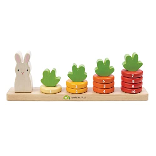 Tender Leaf Toys - Carrot Count Stacker Wooden Ring Set - STEM Learning Math Abacus Number Learning and Counting Stacker Color Identification Stacking Game Toy for Kids 18 month +