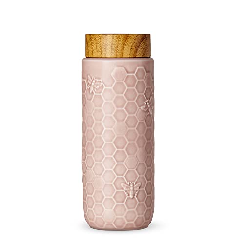 Acera Liven - Honey Bee Tourmaline Ceramic Tumbler w/ Leak-Proof Lid, Double Wall Insulated, Travel Mug for Coffee, Tea, & Water, 16oz (Rose Pink)