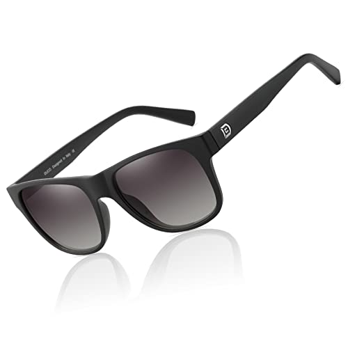 Duco Classic Vintage Polarized Sunglasses for Women DC2145(Matte Black Frame Gradient Grey Lens)