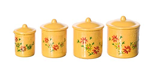 Aztec Imports International Miniatures by Classics Dollhouse Miniature Canister Set, 4 with Removable Lids, Yellow #IM65306