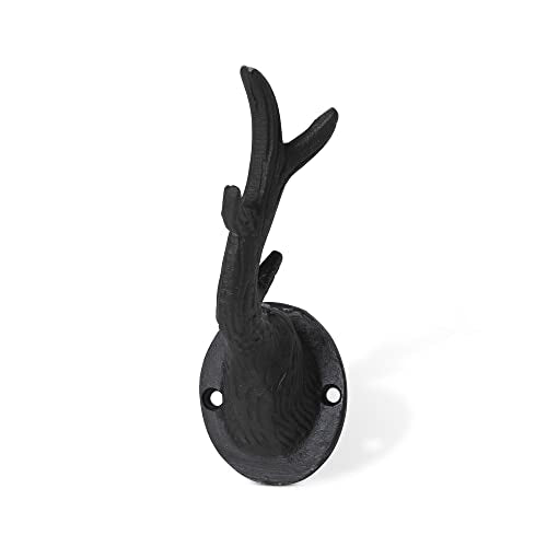 Park Hill Collection Stag Horn Iron Wall Hook, 6.5-inch Length, Cast Aluminum, Black, with Ten Hooks, for Home, Office, Kitchen, Room D√©cor Use