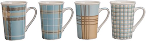 BIA Cordon Bleu 903995+B19S4SIOC Gift Sets Plaid Metallic Coffee Mug (Set of 4), 14 oz, Assorted Colors