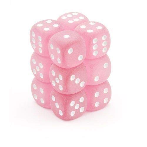 Chessex Frosted Pink/White 16mm d6 Dice Block (12 Dice)