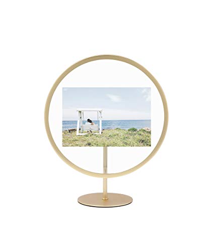 Umbra Infinity Picture Frame, Unique Circular Display for Desk or Wall, Floats 4x6 Photo, Brass, 4 x 6