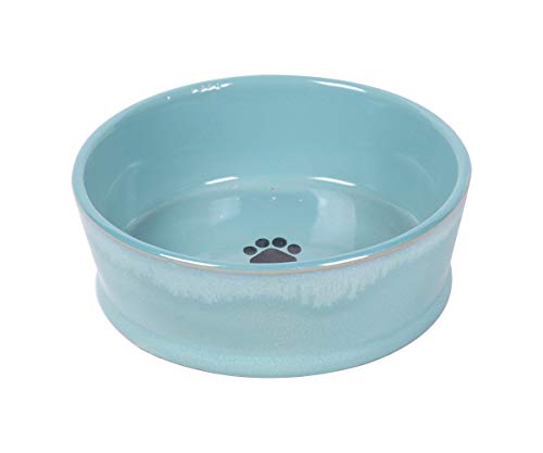 Blue Sky Clayworks 8802 Blue Banded Drip Paw Pet Bowl (6-inch Diameter)
