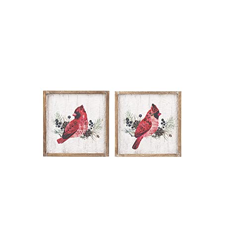 Ganz Framed Tribal Cardinal Wall Decor, Pack of 2, Wood, Paper and Metal, 10 Inches Width, 1.25 Inches Depth, 10 Inches Height, White and Red