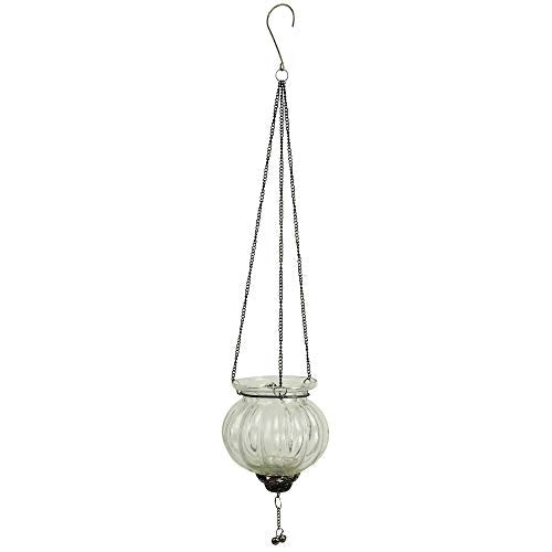 HomArt 9621-0 Naya Hanging Tealight Holder with Tassel, 18-inch Height, Glass and Metal