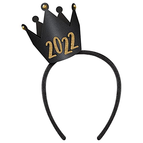 Amscan 2022 Crown Headband- 9" | Black and Glitter Gold - 1 Pc