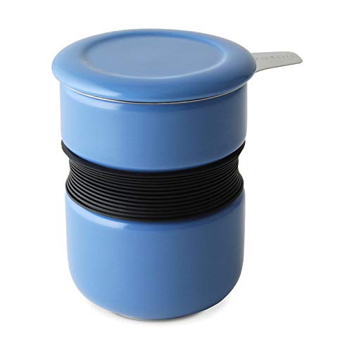 FORLIFE Curve Asian Style Tea Cup with Infuser and Lid, 12-Ounce, Blue