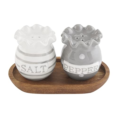 Mud Pie Happy Salt and Pepper Shaker, 3.75" x 3", Gray, Dolomite