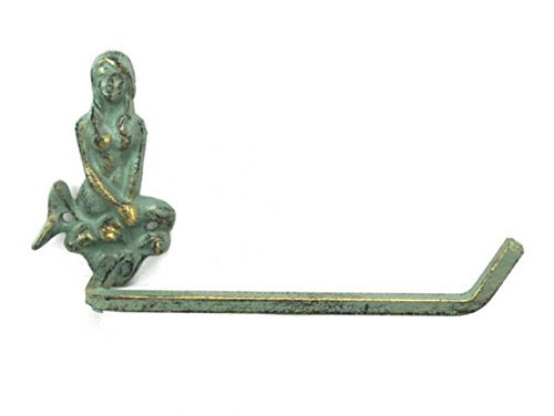 Hampton Iron Antique Bronze Cast Iron Mermaid Toilet Paper Holder 10" Bathroom Beach Home Decorating