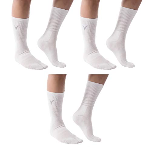 V-Toe Socks 3 Pairs - Athletic Flip Flop Tabi Kimono Socks Sports Or Casual - White Cotton