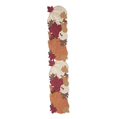 K&K Interiors Brown Pumpkin and Fall Leaves Embroidered Cutout Table Runner, 72-Inch Height, Polyester, Multicolor