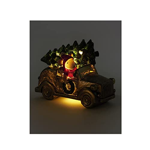 Giftcraft 681725 Christmas LED Car and Mouse Figurine, 3.9 inch, Polyresin