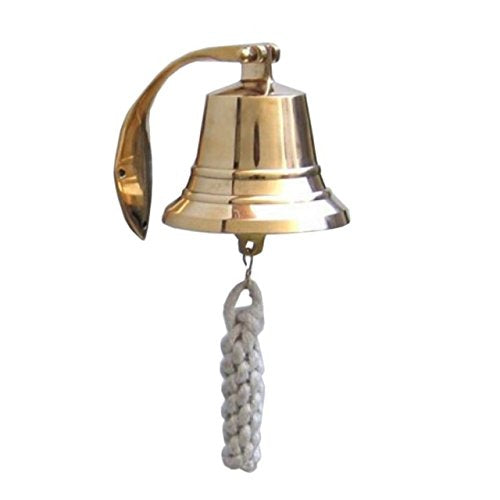 Hampton Iron 3xglass-101 Brass Plated Hanging Harbor Bell 4" Nautical Home Decoration, 4 inch