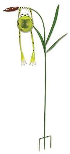 Sunset Vista Designs Froggy Hanging from Cattail Garden Stake with Solar Powered Light, 48"