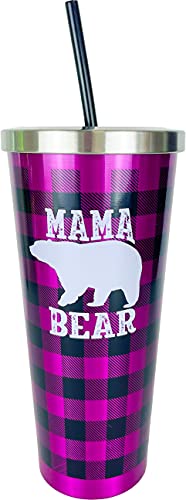 Spoontiques 18258 Mama Bear Stainless Cup With Straw,24 Oz