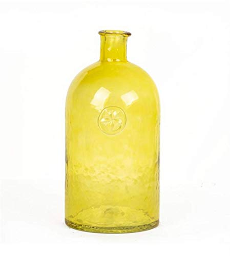 Blossom Bucket 211-60512 Flower Stamped Glass Vase, 12-inch Height, Yellow