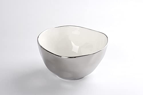 Pampa Bay Titanium-Plated Porcelain Large Bowl, 8.5 Inch, Silver/White Tone, Oven, Freezer, Dishwasher Safe