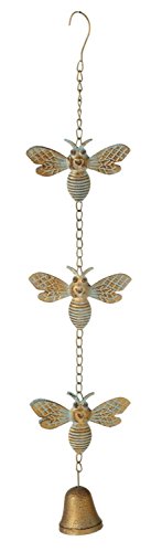 Ganz Midwest-CBK Patina Golden Bees with Bell Wind Chime 25 Inches Metal