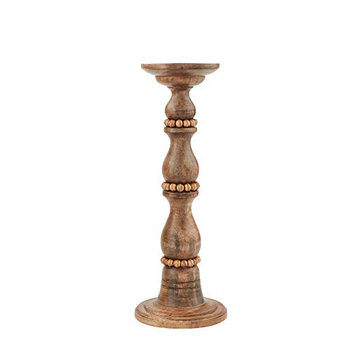 Mud Pie Beaded Wood Candlestick (Small)