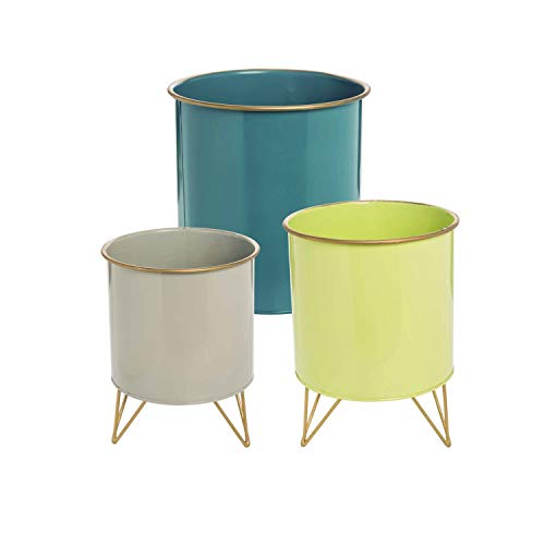 Foreside Home and Garden Blue, Yellow and Gray Set of 3 Decorative Nesting Storage Bins with Brass Hairpin Legs, 42