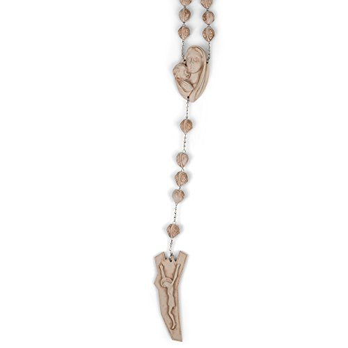 Roman Virgin Mary and Jesus Carved Beads Design 65 Inch Alabasterite Decorative Wall Rosary