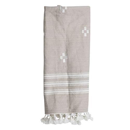 Foreside Home & Garden Beige Striped Pattern 27 x 18 Inch Woven Kitchen Tea Towel with Hand Sewn Tassels