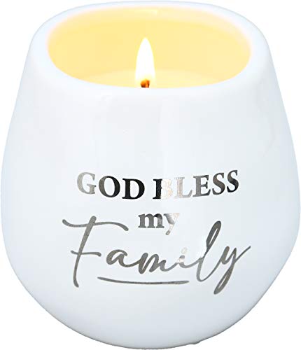 Pavilion Gift Company Family-8 oz-100% Soy Wax Scent: Fresh Linen-with Silver Detail Accents. Candles, 8 oz, White