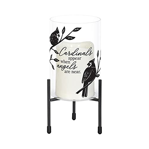 Carson 58124 Cardinals Appear Glass Hurricane Candle Holder, 7.5-inch Height