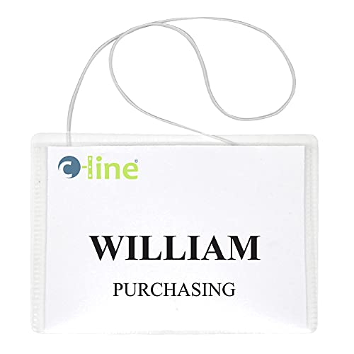 C-Line Hanging Style Name Badge Holders with Elastic Cord, 4 x 3 Inches, Clear, 50 per Box (96043)