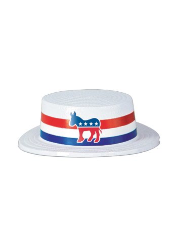 Beistle TBC Democratic Donkey White Skimmer Hat Adult Size 1 Pc